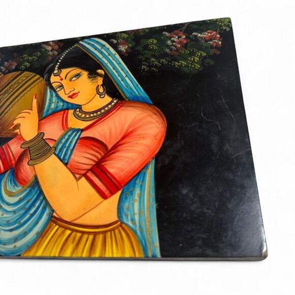 VTG Mid Century Indian Folk Art Painting Woman with Water Pot Wall Art - Picture 3 of 8